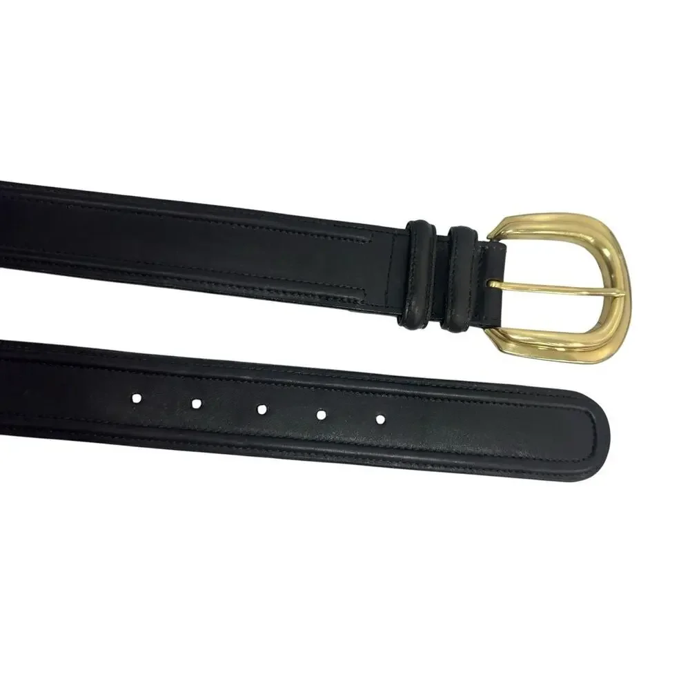 Brighton Black Leather Belt Solid Brass Buckle Size Medium Vintage 1991
